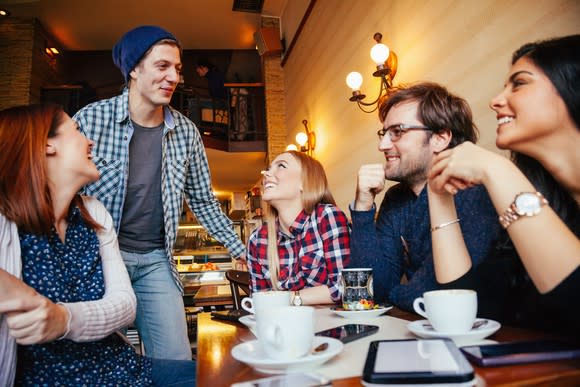 Group of young people having coffee in a cafe