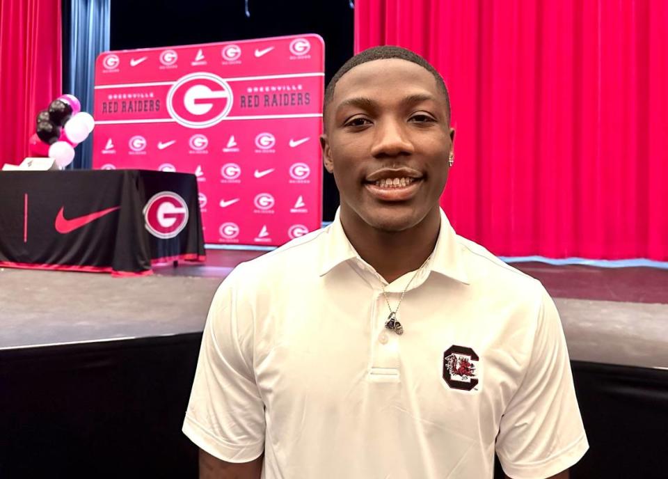 South Carolina wide receiver commit Mazeo Bennett at a signing ceremony at Greenville High School on Tues. Dec. 19, 2023.