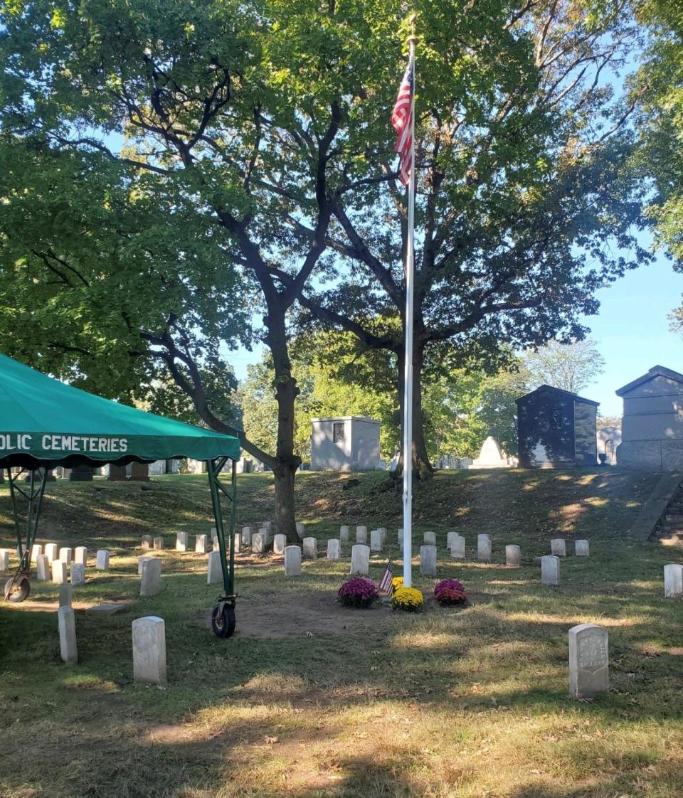 Fully restored veterans' gravesite at Holy Cross Cemetery in North Arlington Sept. 16, 2023.