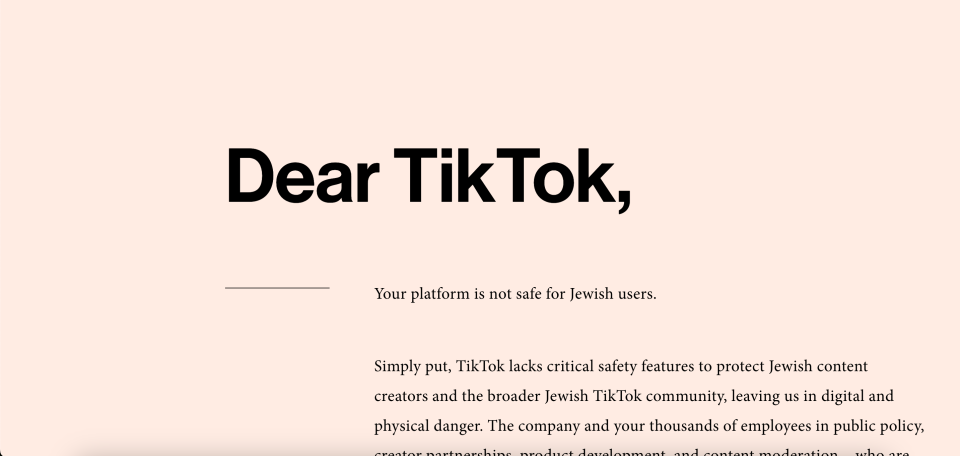 Jewish social media influencers wrote a letter to TikTok demanding that the social media platform crack down on surging antisemitism.