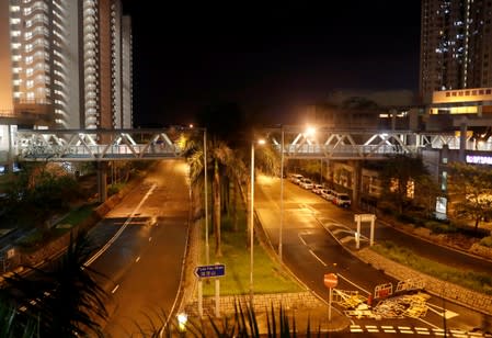 General view of an empty street after an anti-government demonstration in Tin Shui Wai in Hong Kong