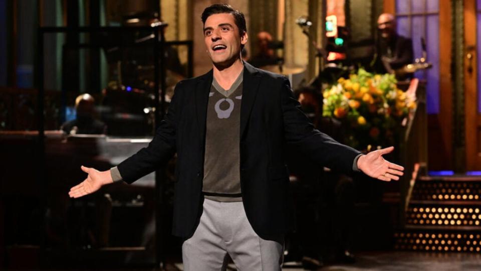 "Saturday Night Live" host Oscar Isaac during the monologue on Saturday, March 5, 2022.