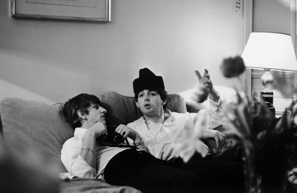 A picture of Ringo Starr and Paul McCartney in 1964.