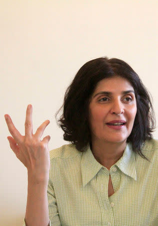 Social activist Gul Bukhari speaks during an interview with Reuters at her residence in Lahore, Pakistan, June 22, 2018. Picture taken June 22, 2018. REUTERS/Mohsin Raza