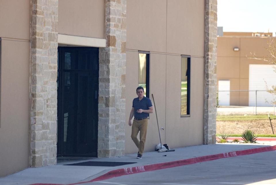 Texas Republican Party Chairman Matt Rinaldi is seen entering  the offices of Pale Horse Strategies in Fort Worth, Texas on Oct. 6, 2023.