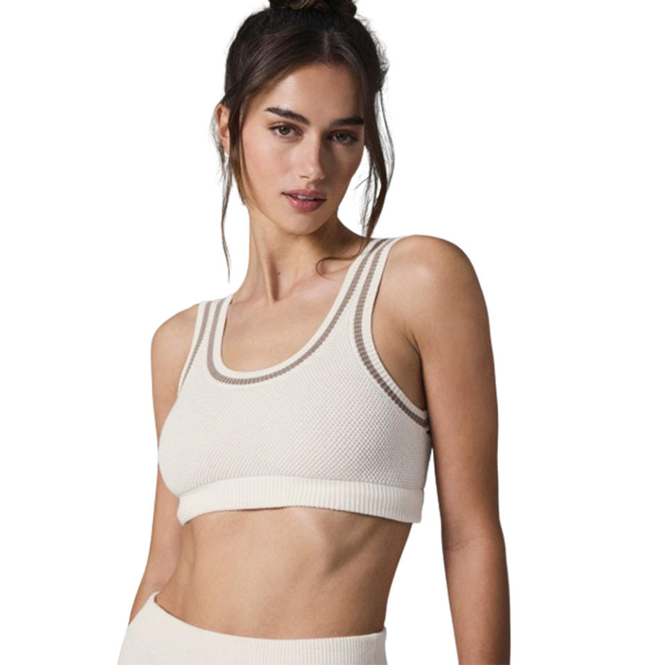  Alo Yoga Tennis Club Sweater Knit Bra, Ivory/Gravel on background