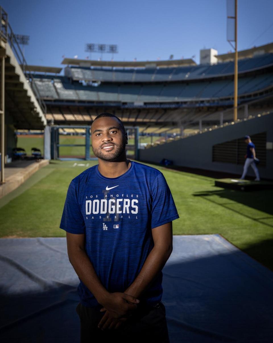 RJ Peete has flourished with support from his family and the Dodgers in his role as a clubhouse attendant.