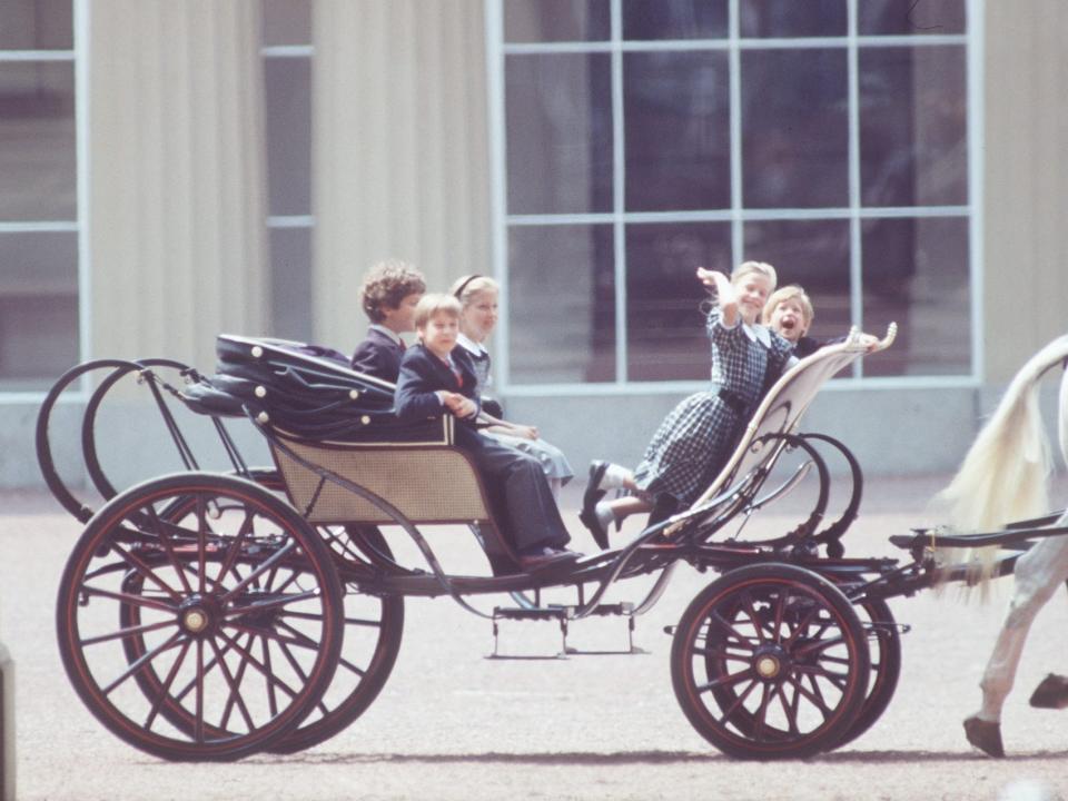 Prince William, Lord Frederick Windsor, Lady Gabriella Windsor, Prince Harry And Lady Rose Windsor at Trooping the Colour 1990.