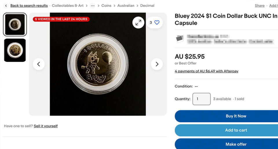 Bluey coin on ebay