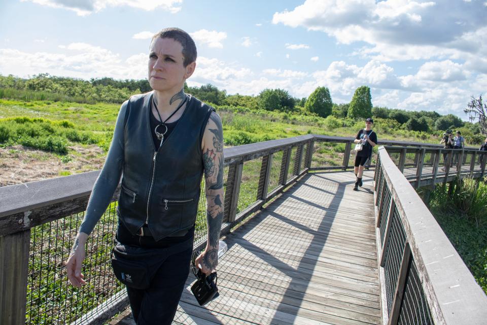 Laura Jane Grace walks along La Chua Trail in Gainesville, Fla., on April 13, 2023.