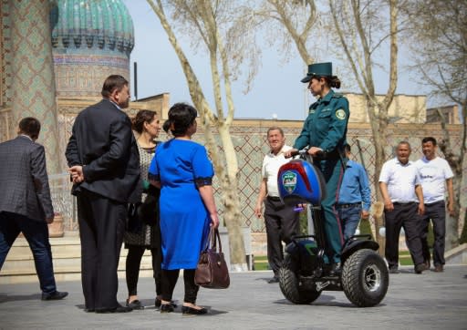 The Rakhmatova sisters scoot around Samarkand on two-wheeled, motorised 'Segways' and are trained to administer first aid