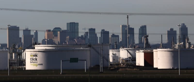 FILE PHOTO: Crude oil tanks at Enbridge's terminal are seen in Sherwood Park