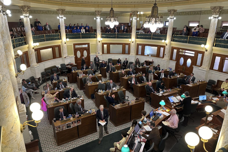 The South Dakota Senate begins a floor session, Thursday, Feb. 22, 2024, at the state Capitol in Pierre, S.D. The Senate on Thursday, Feb. 29, approved a bill mandating an informational video on the state's abortion laws. The House previously passed the same bill, which now goes to Gov. Kristi Noem. (AP Photo/Jack Dura)