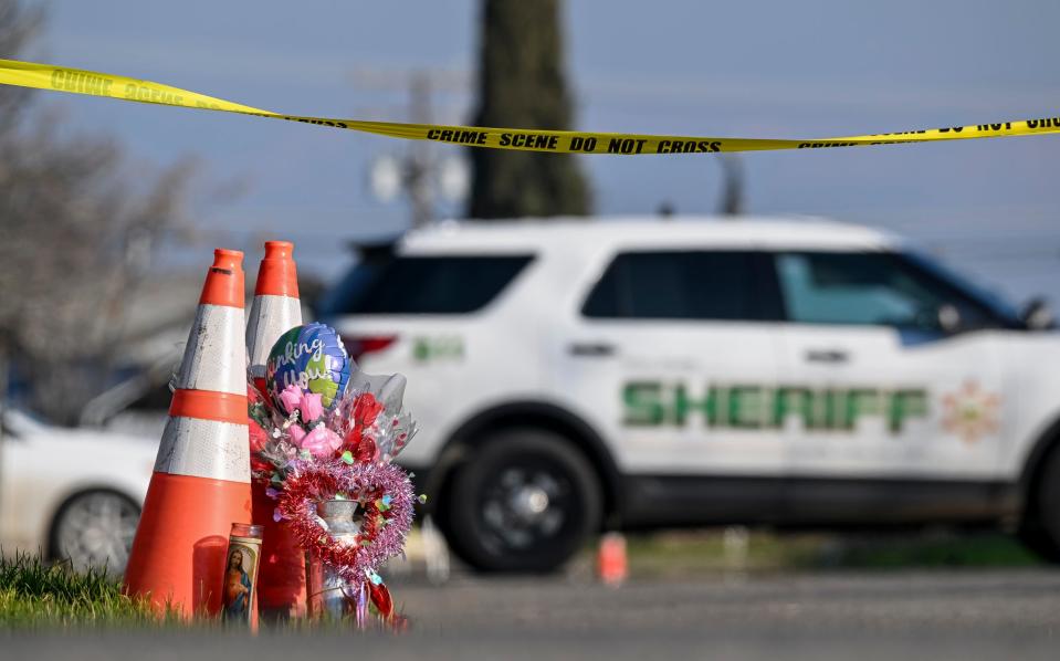 A block of Harvest Street in Goshen is still closed Wednesday, January 25, 2023 around the scene of an early morning shooting that left six people dead on January 16.