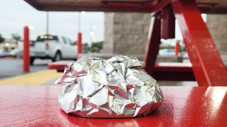 Chocolate cookie wrapped in foil