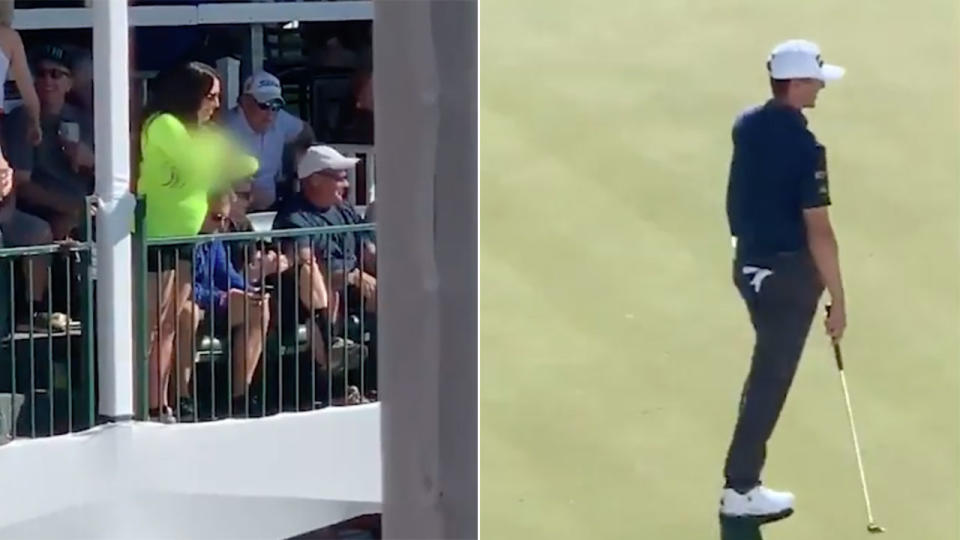 The flashing fan in Phoenix made putting on the 16th green a tricky proposition. Pic: Fox Sports