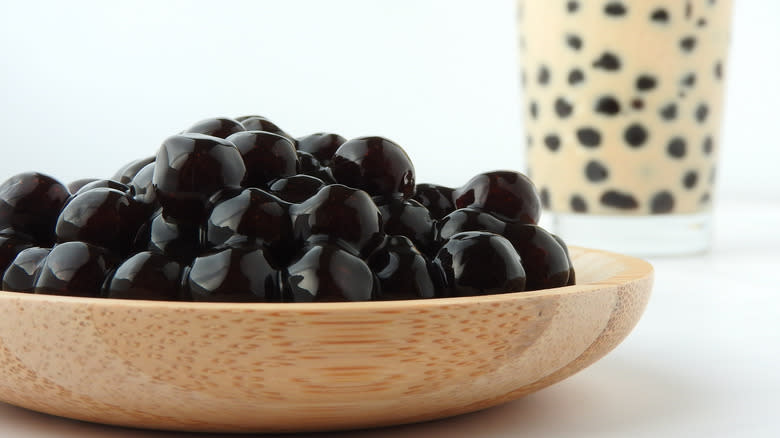 Close-up of tapioca pearls bowl