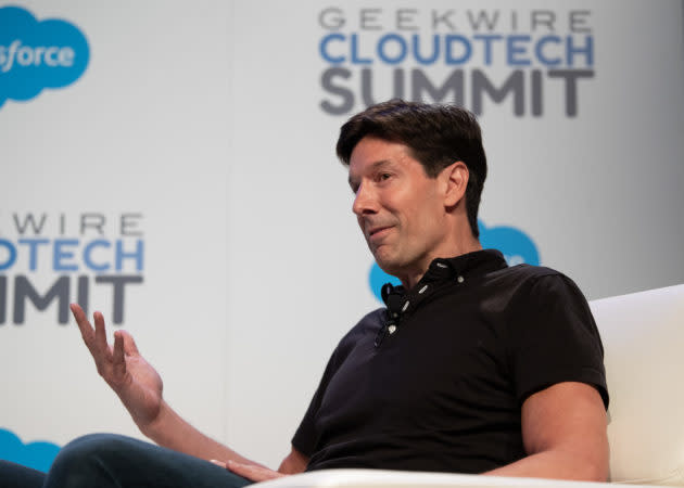 Microsoft Azure CTO Mark Russinovich at the GeekWire Cloud Tech Summit. (GeekWire Photo / Kevin Lisota)