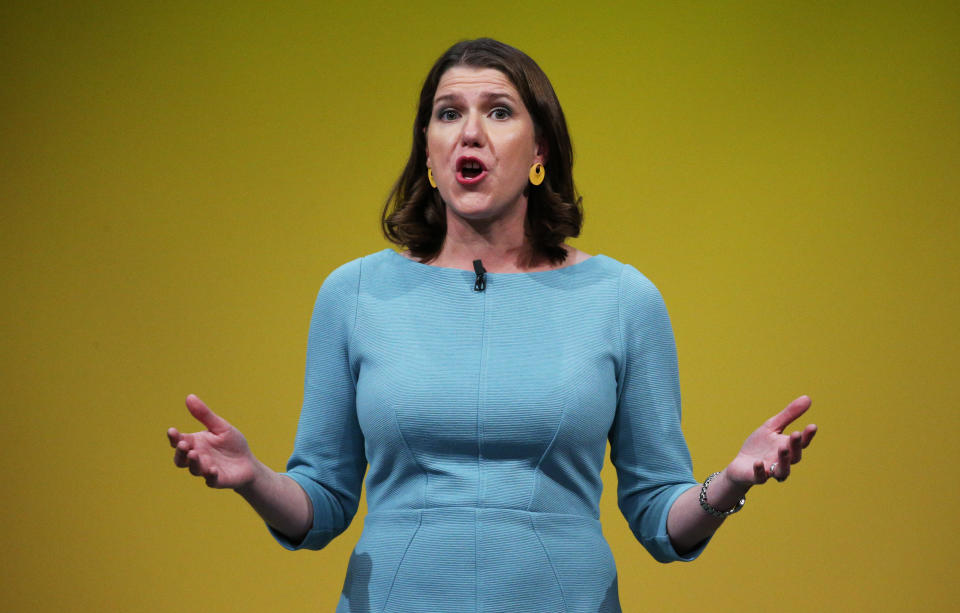 Liberal Democrat leader Jo Swinson makes a speech during the Liberal Democrats autumn conference at the Bournemouth International Centre in Bournemouth. (Photo by Jonathan Brady/PA Images via Getty Images)