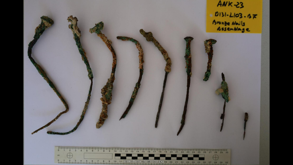 A collection of bronze nails discovered in the wreck. Orestes Manousos/Ministry of Culture and Sports