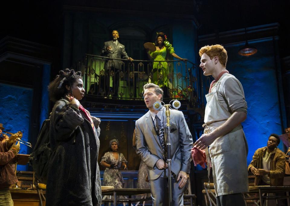 The "Hadestown" North American Tour, features, from top left clockwise,  Kevyn Morrow, Kimberly Marable, Nicholas Barsch, Levi Kreis and Morgan Siobhan-Green. It opens at the Kravis on Jan. 3.