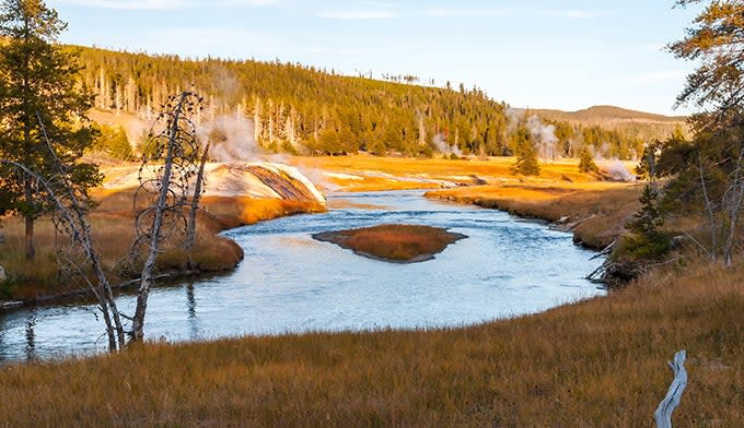 Yellowstone's Lewis River and Geysers in Autumn