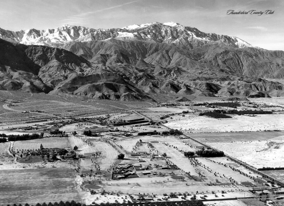 This aerial shot shows the Thunderbird Country Club golf course construction.