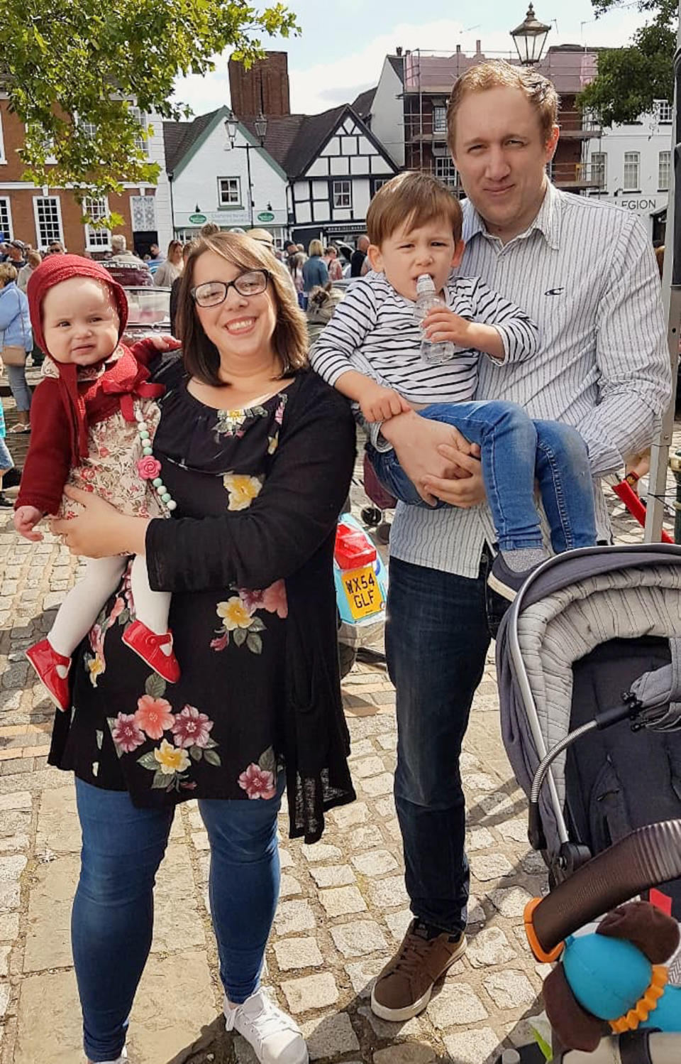 April, her partner Leigh and their two children [Photo: Caters]