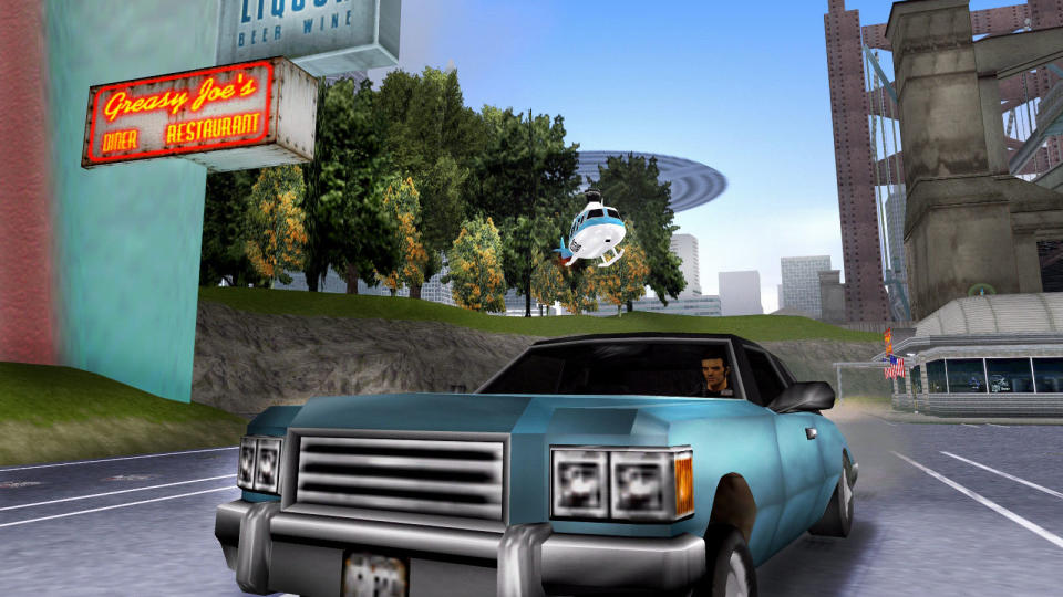 Grand Theft Auto III screenshot of a car and helicopter