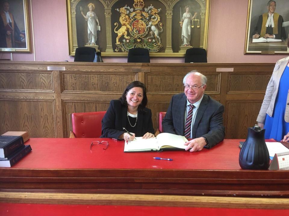 Court of Queen's Bench Chief Justice Tracey DeWare is pictured here at her swearing-in ceremony with New Brunswick Court of Appeal Chief Justice Marc Richard. 