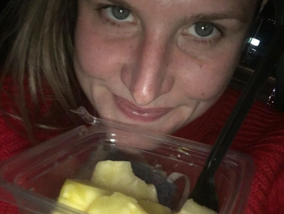 eating unprocessed at wawa - pineapple slices .JPG