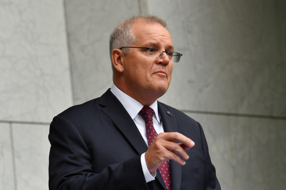 Prime Minister Scott Morrison during a press conference at Parliament House in Canberra, Australia.