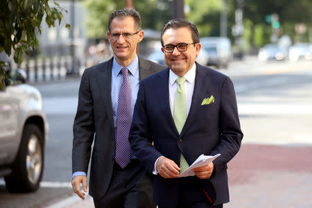 FILE PHOTO: Mexico's Economy Minister Ildefonso Guajardo arrives at the U.S. Trade Representative's office in Washington, U.S., August 23, 2018. REUTERS/Chris Wattie/File Photo