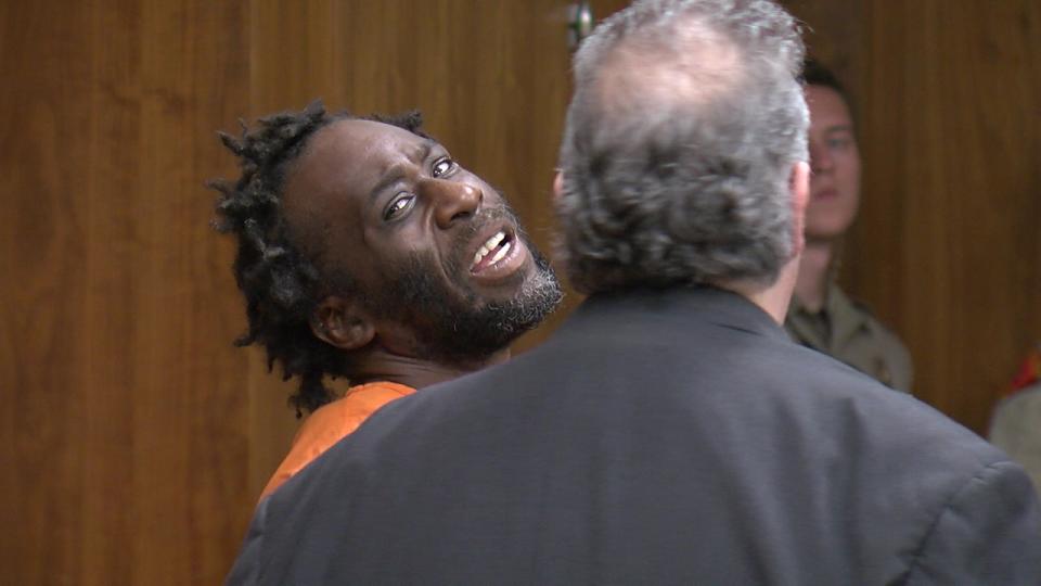 Tyrell Cooper looks toward media during a March 5 court appearance.