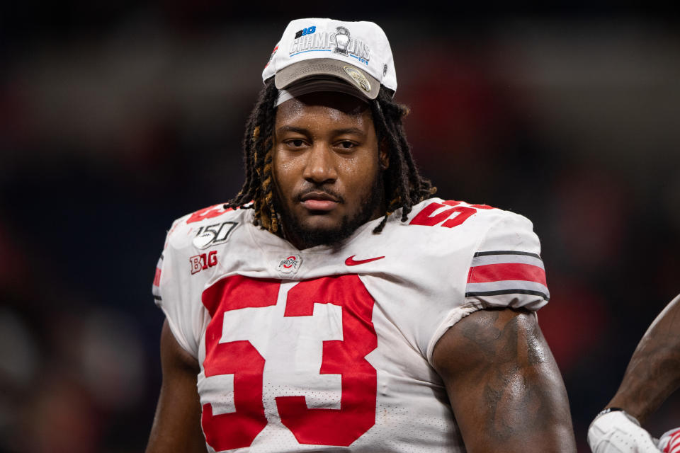 Ohio State DT Davon Hamilton after winning the Big 10 Championship against Wisconsin. (Photo by Zach Bolinger/Icon Sportswire via Getty Images)