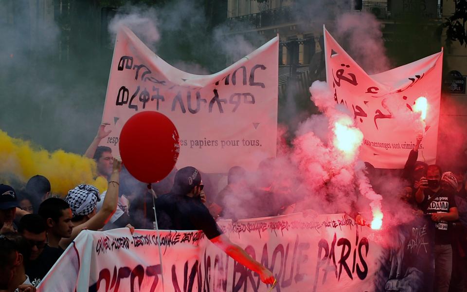 An afternoon march against President Emmanuel Macron's pro-business reforms had a lower turnout than expected - AP