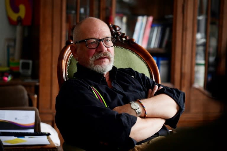 Friedrich Schmehling poses in his appartment during an AFP interview in 2016