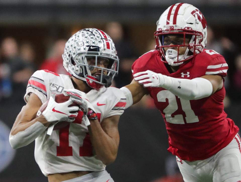 A 50-yard reception by Ohio State's Chris Olave in the third quarter turned the momentum against Wisconsin in the 2019 Big Ten championship game.