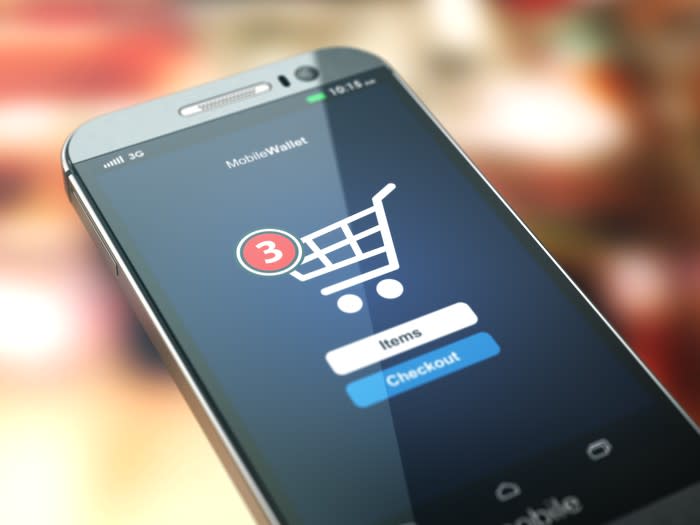 A shopping cart item on a smartphone.