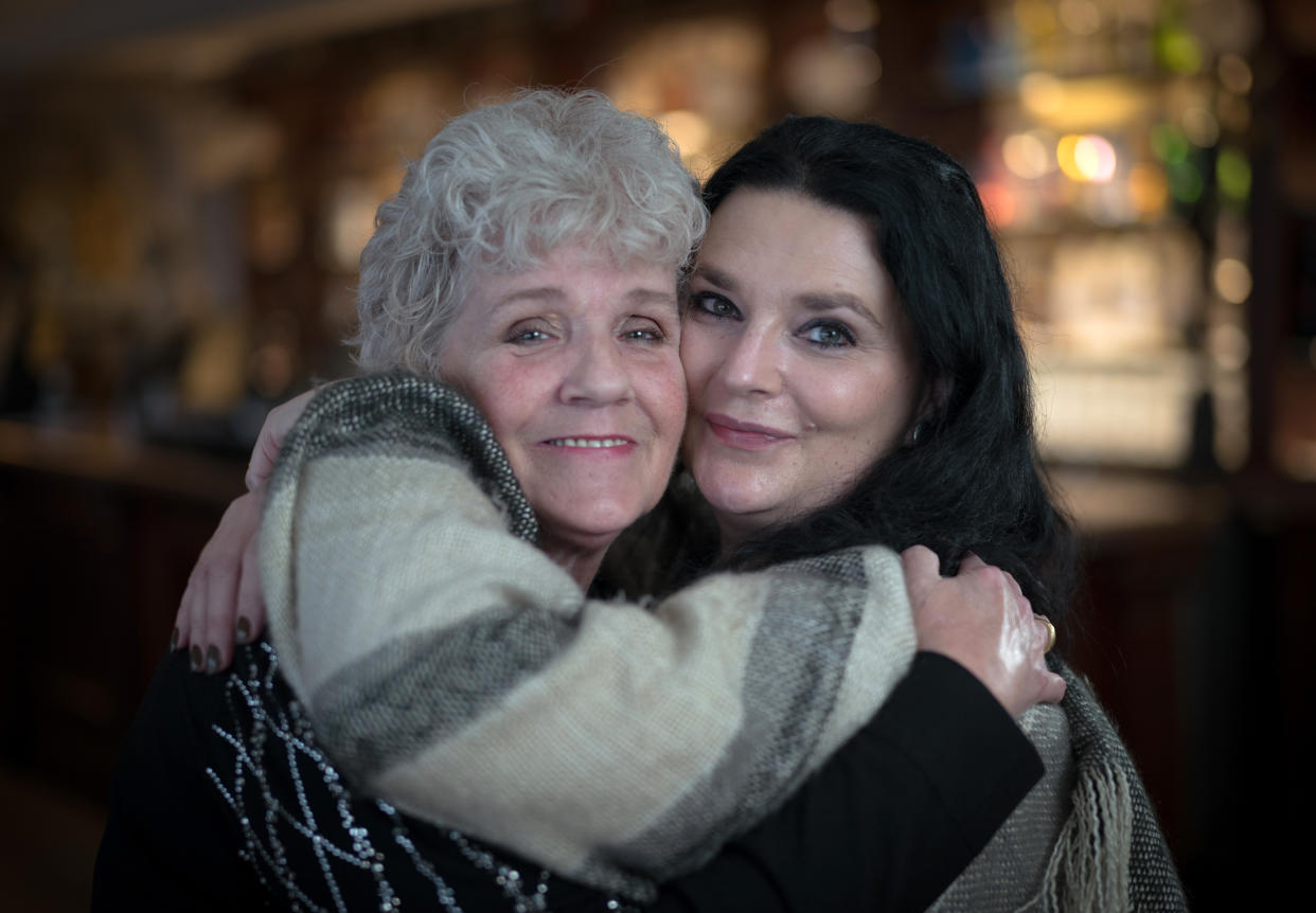 Long Lost Family: Lisa Phillips (right) and her found birth mother Sue (left) on their reunion day. (ITV)