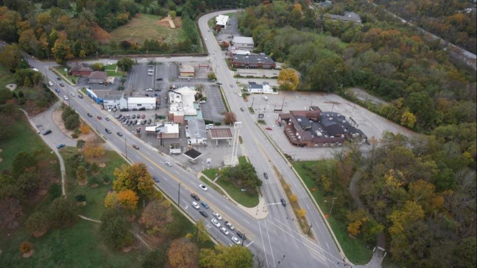 An aerial view of the site in Louisville where the One Park complex would be built, at the intersection of Lexington Road and Grinstead Drive.