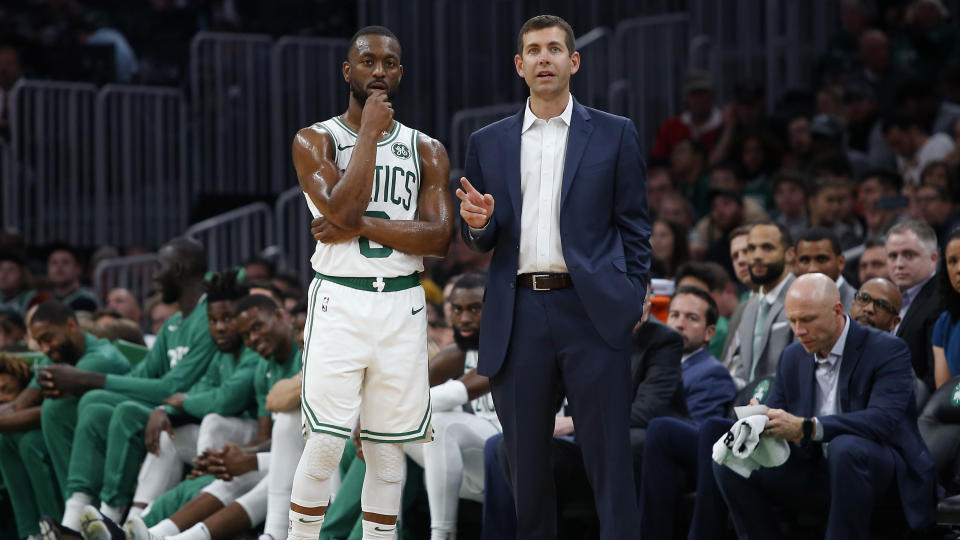 Boston Celtics head coach Brad Stevens certainly isn't taking the defending champion Toronto Raptors lightly. (Winslow Townson-USA TODAY Sports)