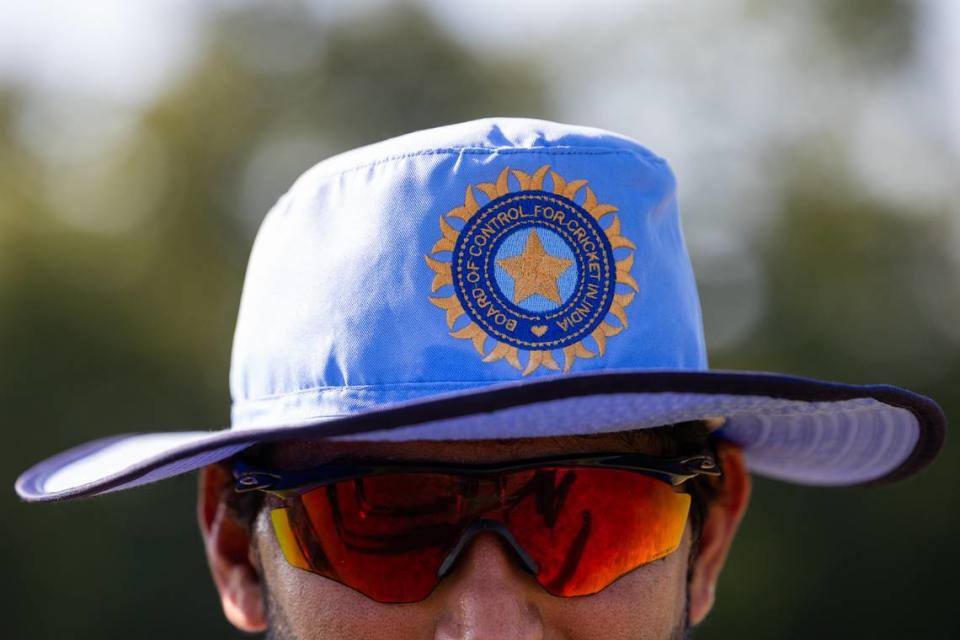 G.V. Ramana wears a hat with the logo of the governing body for Cricket in India during practice with the Lexington Lions on Saturday, July 6, 2024. The sport is very popular in India, with many of the top players originating from the country.