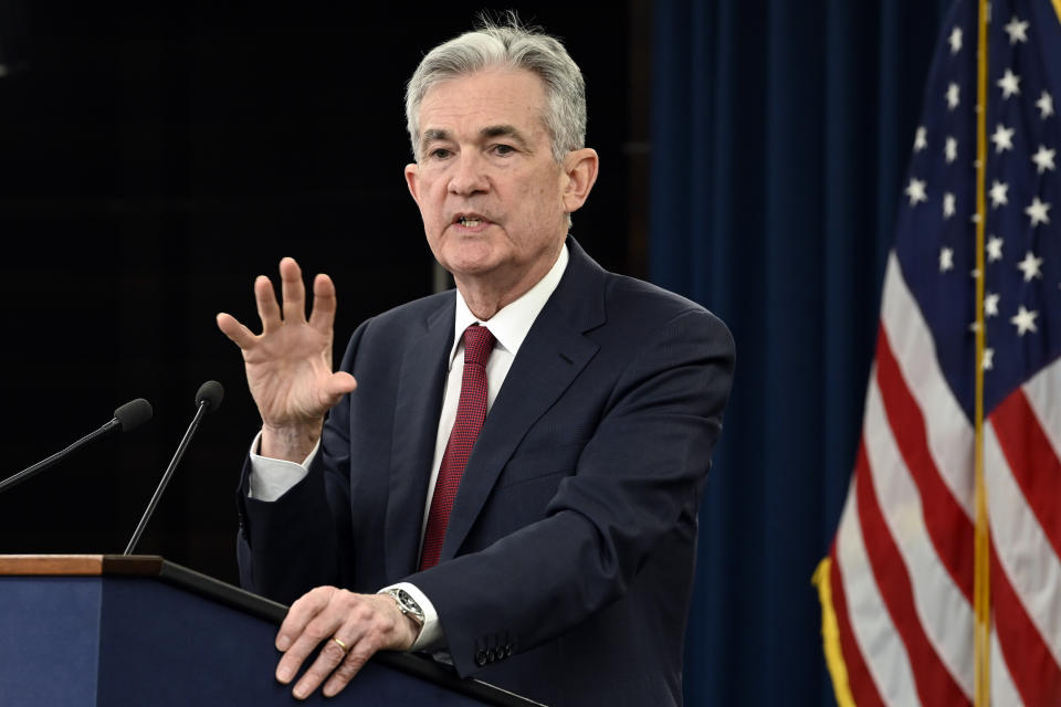 Federal Reserve Chairman Jerome Powell speak at a news conference in Washington, Wednesday, Dec. 19, 2018. The Federal Reserve is raising its key interest rate for the fourth time this year to reflect the U.S. economy's continued strength but signaling that it expects to slow hikes next year. (AP Photo/Susan Walsh)