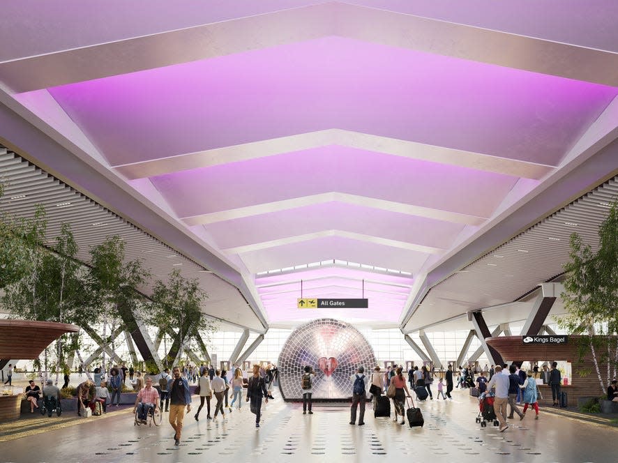 Rendering of New Terminal One's departures hall.