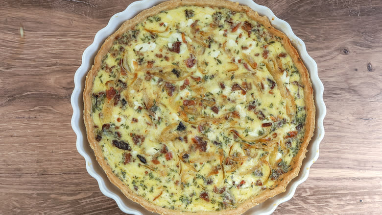 fully baked bacon, onion, and goat cheese quiche 