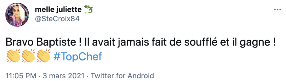 Baptiste a remporté l'épreuve du soufflé.