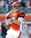 CINCINNATI, OH - OCTOBER 16: Andy Dalton #14 of the Cincinnati Bengals throws a pass before the start of the NFL game against the Indianapolis Colts at Paul Brown Stadium on October 16, 2011 in Cincinnati, Ohio. (Photo by Andy Lyons/Getty Images)