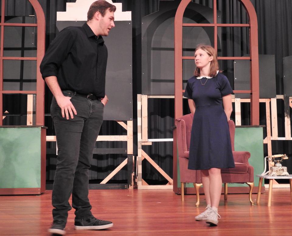 Matthew Cullison as Daddy Warbucks and Saylor Starkey as Annie rehearse a scene from "Annie" opening at River View High School. The classic Broadway musical features such notable songs as "Tomorrow," "It's a Hard Knock Life" and "I Don't Need Anything But You."