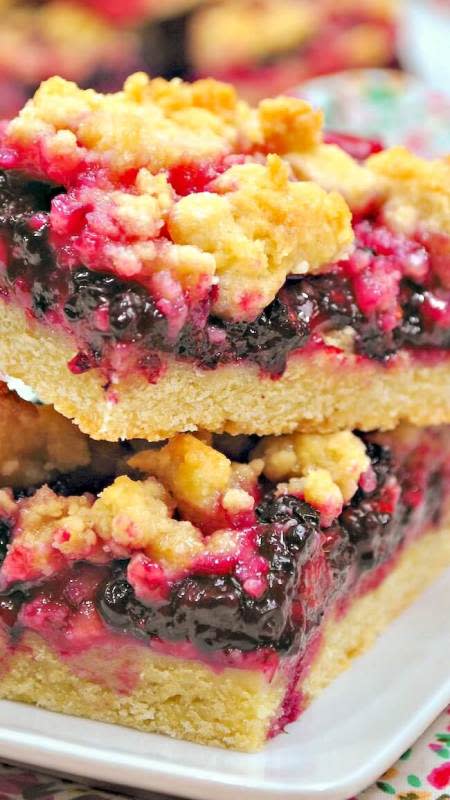 <p>Soccer Mom Blog</p><p>Blackberry crumble bars are just like the classic summer treat, in a fabulous hand-held form!</p><p><strong>Get the recipe: <a href="https://thesoccermomblog.com/blackberry-crumble-bars/" rel="nofollow noopener" target="_blank" data-ylk="slk:Blackberry Crumble Bars;elm:context_link;itc:0;sec:content-canvas" class="link rapid-noclick-resp">Blackberry Crumble Bars</a></strong></p><p><strong>Related: <a href="https://parade.com/1224553/felicialim/crumb-bar-recipes/" rel="nofollow noopener" target="_blank" data-ylk="slk:36 Best Crumb Bar Recipes;elm:context_link;itc:0;sec:content-canvas" class="link rapid-noclick-resp">36 Best Crumb Bar Recipes</a></strong></p>